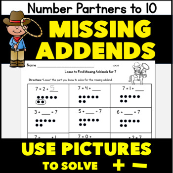 Preview of Use Pictures to Solve Addition to 10 with Missing Addends 1.OA.D8  1.OA.B4