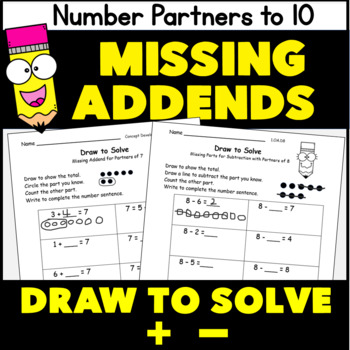 Preview of Draw to Find the Missing Addend / Addition to 10 1.OA.B4 1.OA.D8