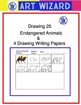 Drawing 25 Endangered Animals with Shapes,4 Writing Papers, Art  Lesson-Earth Day