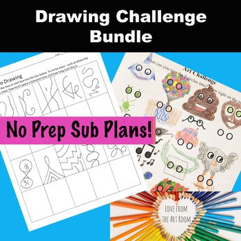 Preview of Drawing Challenge Bundles- Sub Plans - No Prep Art Lesson - Drawing Lesson