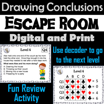 Preview of Drawing Conclusions Escape Room ELA Game (Making Inferences Reading Passages)