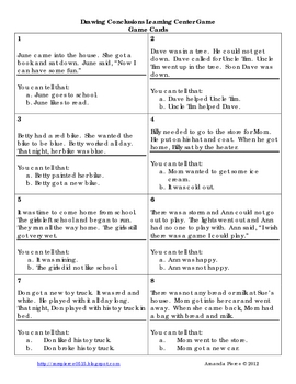 Drawing Conclusions Learning Center Game By Amanda M Pierce 