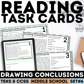 Preview of Drawing Conclusions Task Cards Worksheets with Fiction Inferencing Passages