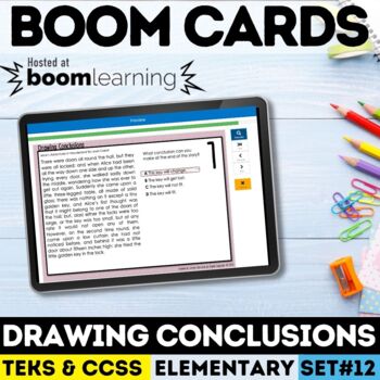 Preview of Drawing Conclusions Task Cards | Inferencing | Digital Boom Cards