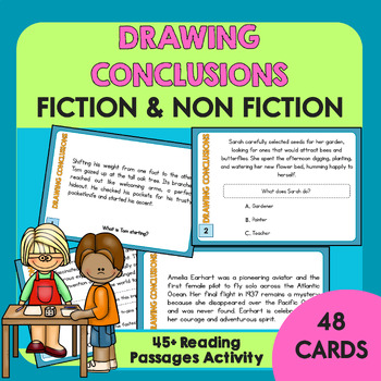 Preview of Drawing Conclusions Task Cards | Fiction and Non Fiction Reading Passages