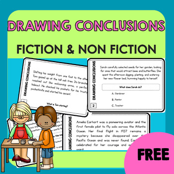 Preview of Drawing Conclusions Task Cards | Fiction and Non Fiction Reading Passages
