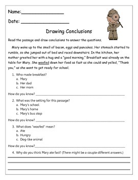 Drawing Conclusions Worksheet 1 by First to Forever | TpT
