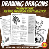 Drawing Dragons Worksheet Packet, Art Sub Plan, Middle or 