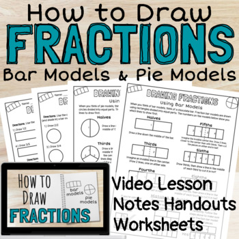 Preview of Drawing Fractions with Bar Models and Pie Models Video Lesson, Notes, Worksheets