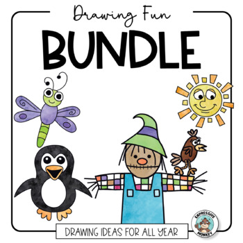 Preview of Drawing Fun • BUNDLE • Easy Art Activities • Fun Elementary Art Sub Lessons