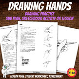 Drawing Hands Worksheet Packet, Art Sub Plan, Middle or Hi