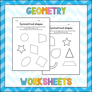 Preview of Drawing Lines of Symmetry - Symmetrical Shapes - Geometry Worksheets - Sub Plan