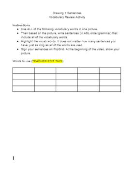 Preview of Drawing + Sentences: Vocabulary Review Activity