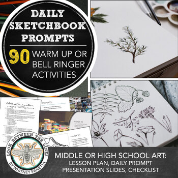 Preview of Drawing Sketchbook Bell Ringer Bundle: 90 Drawing Prompts, a Semester in Art