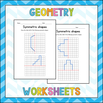 Preview of Drawing Symmetrical Shapes - Symmetry Grid - Geometry Worksheets - Sub Plan