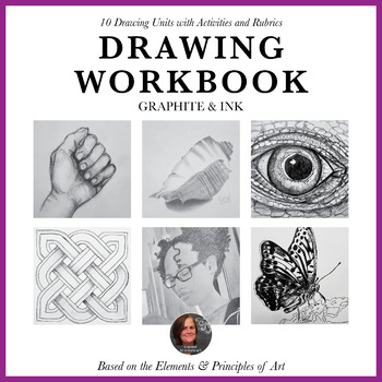 Preview of Drawing Workbook for Beginners, Graphite & Ink - 10 Units-Homeschool Art