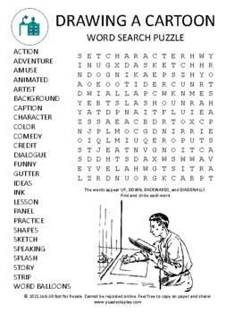 Preview of Drawing a Cartoon Word Search Puzzle Activity Worksheet Game | No Prep Art Fun