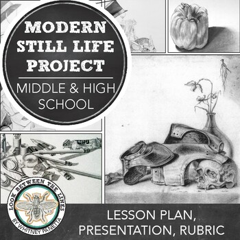 Preview of Drawing Project Middle School, High School Art: Modern Still Life Drawing Lesson