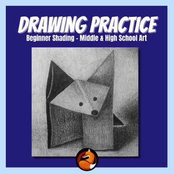 Preview of Drawing and Pencil Shading Origami Fox Worksheet Middle and Art High School Art