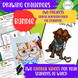 Bundle: Animal & Cat Art Drawing challenge,  Sub Plans, Markers