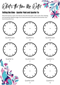 drawing the time worksheet quarter past and quarter to tpt