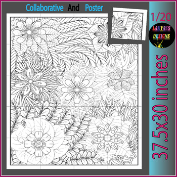 Preview of Drawn Flower zentangle collaborative Coloring Pages Perfect for Spring