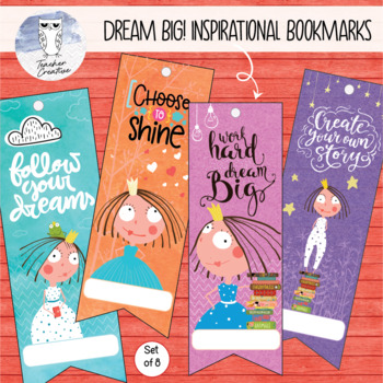 dream big inspirational printable bookmarks set of 8 by teacher creative