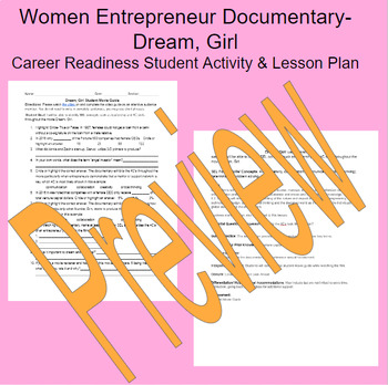 Preview of Dream, Girl Documentary Student Guide & Lesson Plan for STEM or Business Class