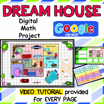 Preview of Dream House Area project for google classroom, w video tutorials on every page