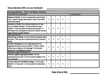 Preview of Dream House Project - Grading Rubric (Part A)