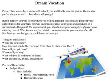 Preview of Dream Vacation Budgeting Project
