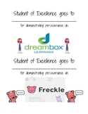 Dreambox and Freckle Certificates