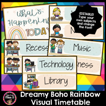 Preview of Dreamy Boho Rainbow Visual Timetable/Schedule Cards EDITABLE