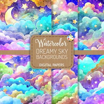 Preview of Dreamy Sky Backgrounds Set 3 - Watercolor Starry Cloudscape Papers