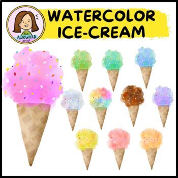 Watercolor Ice Cream Scoop Cone Sundae Clipart - Lisa Markle Sparkles  Clipart and Graphic Design