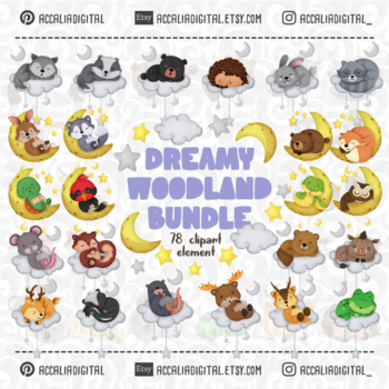 Preview of Dreamy Woodland animals Clipart bundle