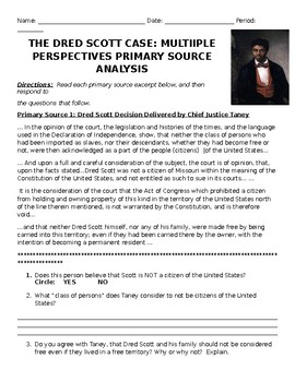 Preview of Dred Scott Decision Primary Source Analysis