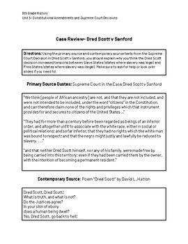 Preview of Dred Scott v Sanford- Primary Source Note-Catcher