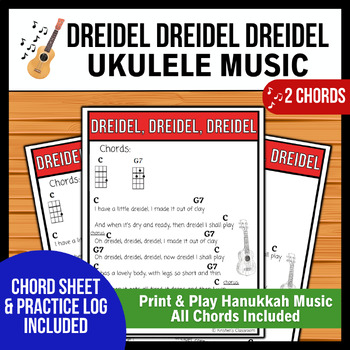 Preview of Dreidel Dreidel Dreidel Ukulele Lead Sheet→ Print & Play | 2 Chord Hanukkah Song