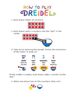 Preview of Dreidel- Picture directions and game mat