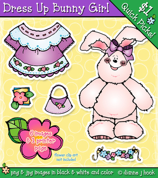 Preview of Dress-Up Bunny Girl - Printable Spring Clip Art and Easter Activity by DJ Inkers