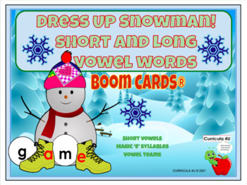 Preview of Dress Up Snowman! Boom Cards®Short and Long Vowel Words | Digital Resource|