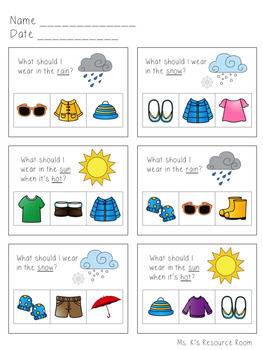 Dress for the Weather Presentation and Worksheet by Mrs V's ABCs