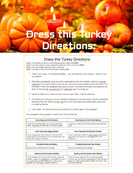 Preview of Dress this Turkey Thanksgiving Craft and Writing