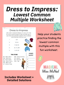 Preview of Dress to Impress - Lowest Common Multiple Worksheet Activity (LCM)