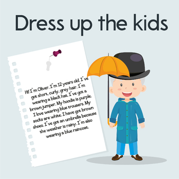 Preview of Dress Up the Kids / Clothing Vocabulary / Printable Task Cards
