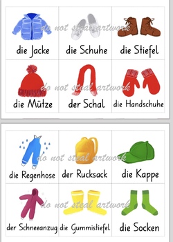 Preview of Dressing for the Weather - Clothing Items and Temperature in German - Kleidung