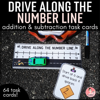 Preview of Number Line Addition and Subtraction (up to 10) Task Cards (English and French)