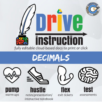 Preview of Decimals - EDITABLE Warmups, Slides, INB & Tests+++ Drive Math