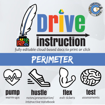 Preview of Perimeter - EDITABLE Warm-Ups, Notes, INB & Test+++ Drive Math